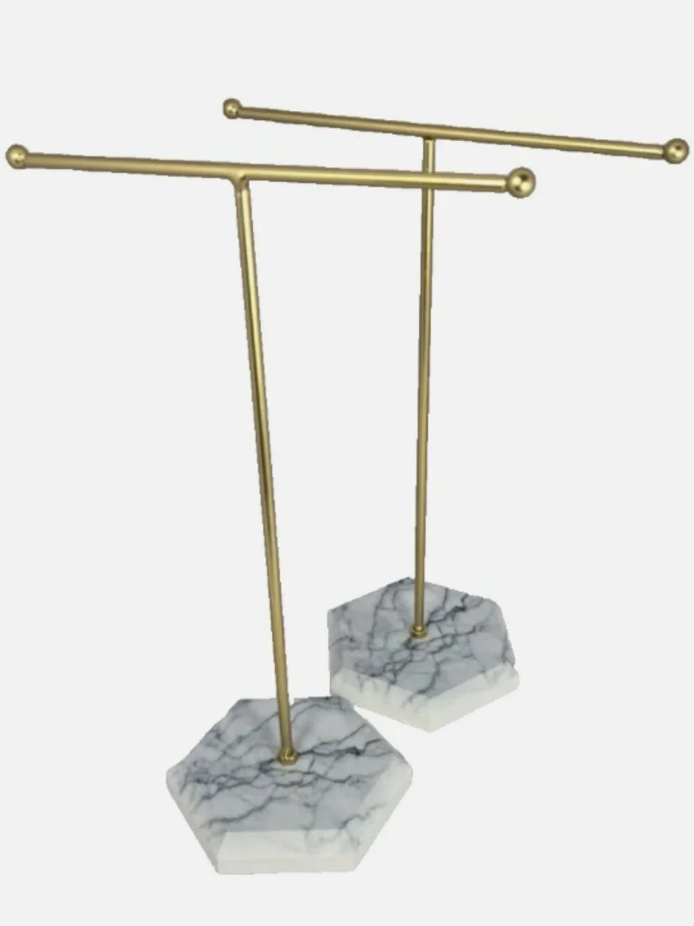 SET of 2 Jewelry Stands T Bar Gold Marble Color Minimalist Modern Organizer 10